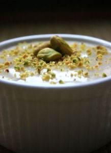 Cardamom Custard with a smattering of pistachios.  You could also do almond slivers toasted.
